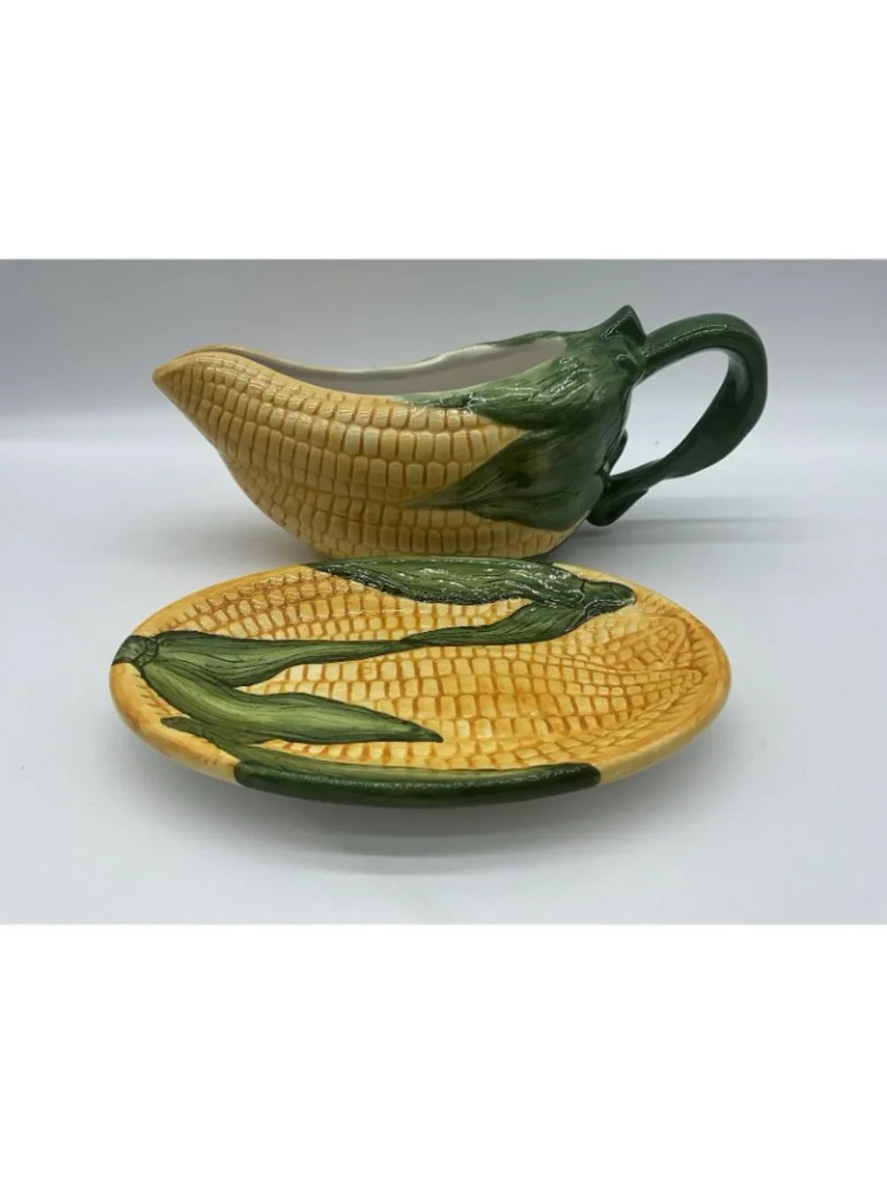 Samware Vintage Majolica Yellow Corn Gravy Boat and Underplate Retro 1970's 1980